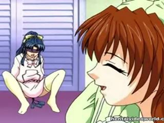 Cute manga girls in the lewd orgy Lezbo session