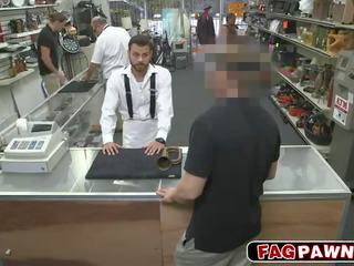 Voluptuous gay blows a peter in public pawn shop